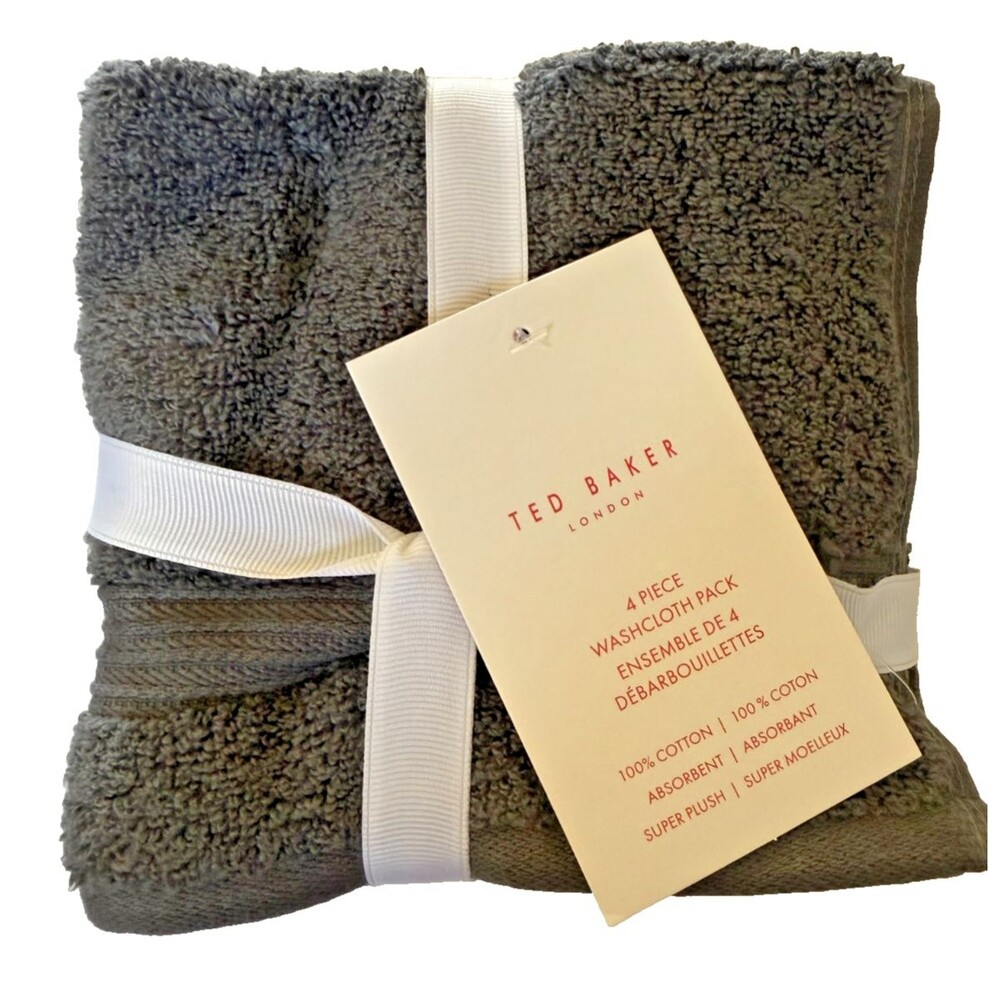 Ted Baker London Gray Washcloths Facecloths Set of 4 Pack Super Plush Cotton